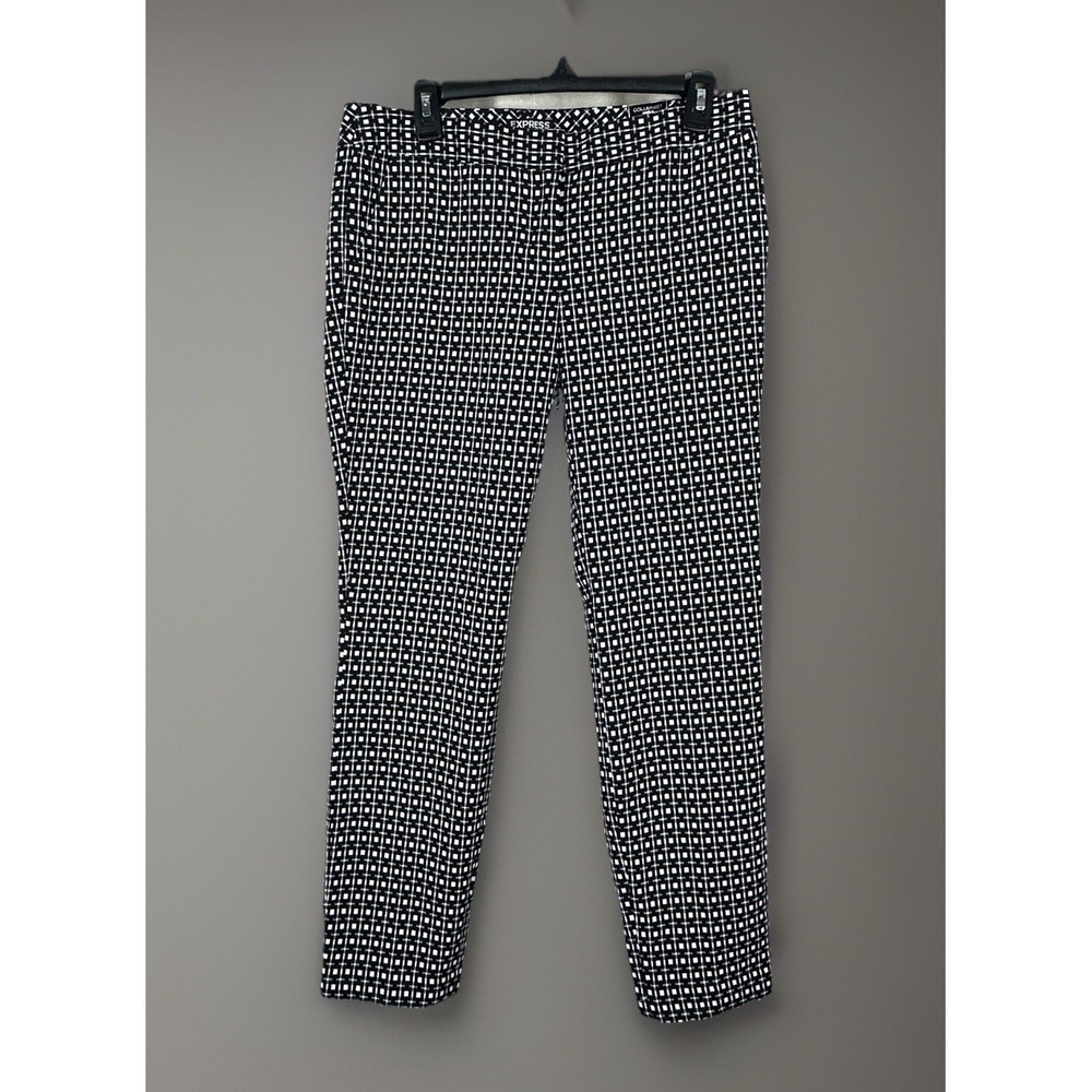 Express Women's Ankle High Rise Columnist Pants 6R Print Black NWT Career Office